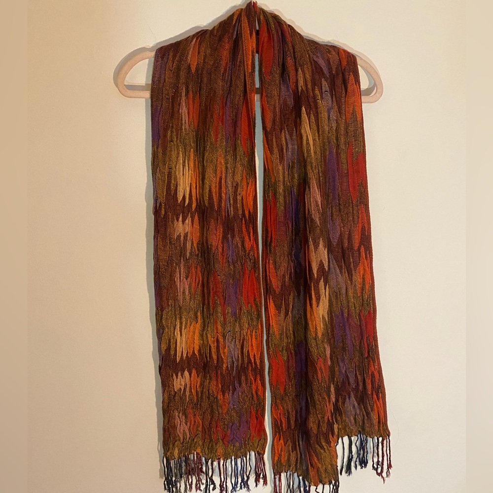 Boho Multicolor Patterned Scarf with Fringe